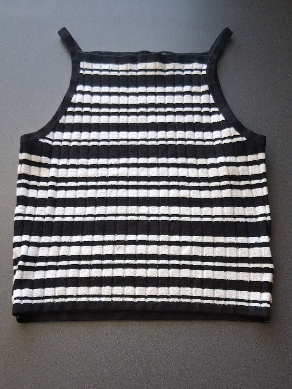 Ribbed Knit Black & White Cropped Tank Top
